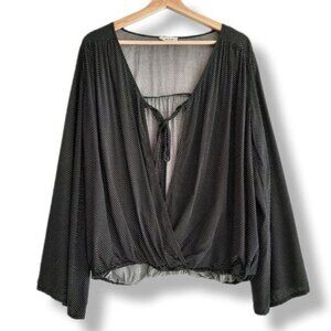 SANDY & SID Bell Sleeve Faux Wrap Polka Dot Blouse Sz L